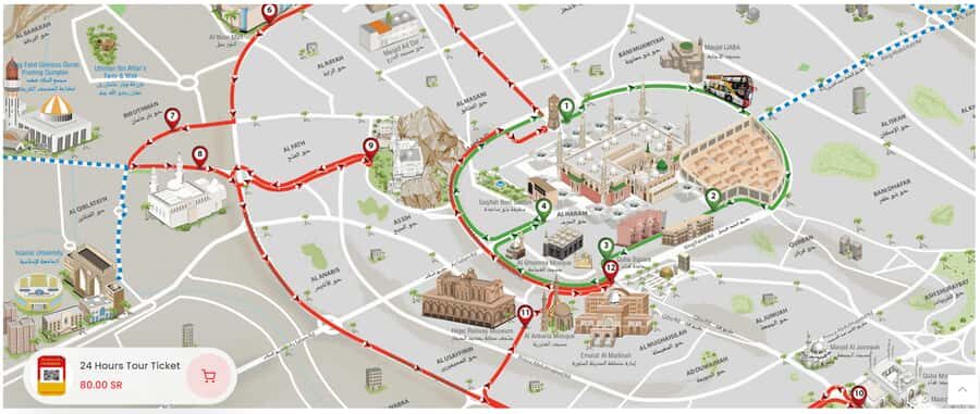 Al Madinah: City Sightseeing Hop-On Hop-Off Bus Tour - Green Route: Al Masjid an Nabawi, Baqi’, and the City Gate View
